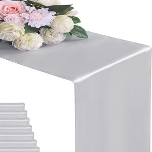 SILVER SATIN SILK TABLE RUNNER